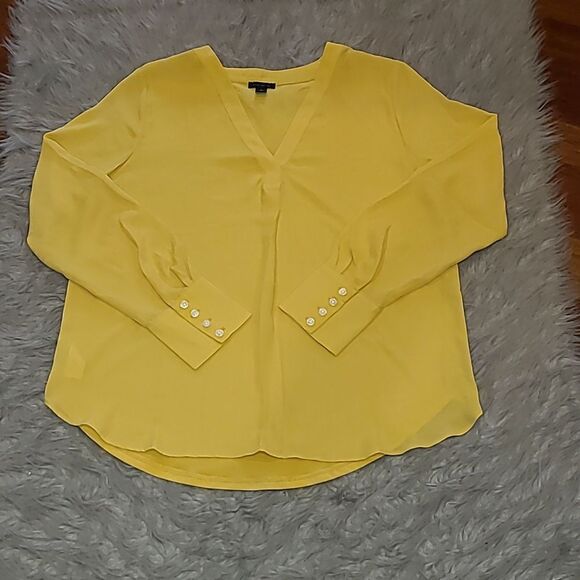 Ann Taylor yellow womens polyester stretch long sleeve flowy shirt size small - Picture 1 of 6